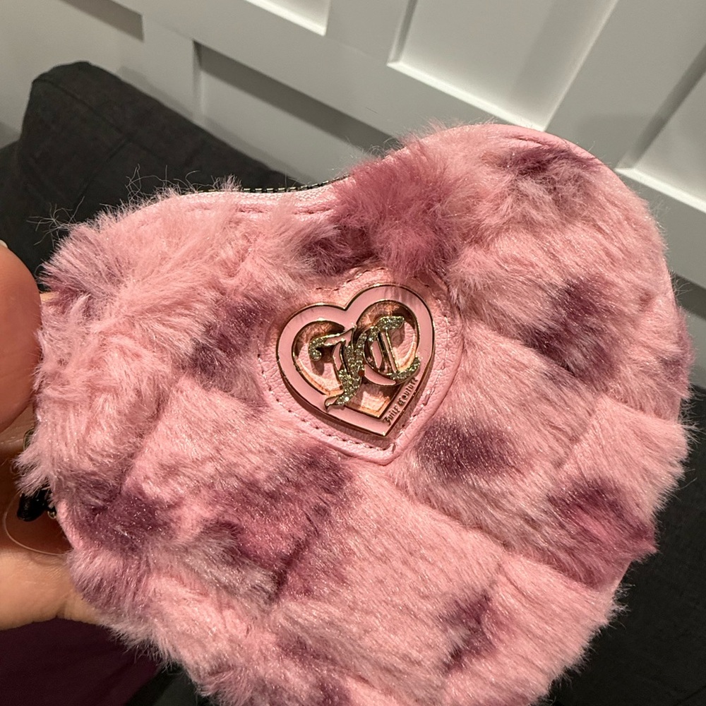 Juicy Couture Pink Heart-Shaped Furry Coin Purse